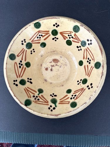 Vintage Slip Glazed Decorated Redware Bowl