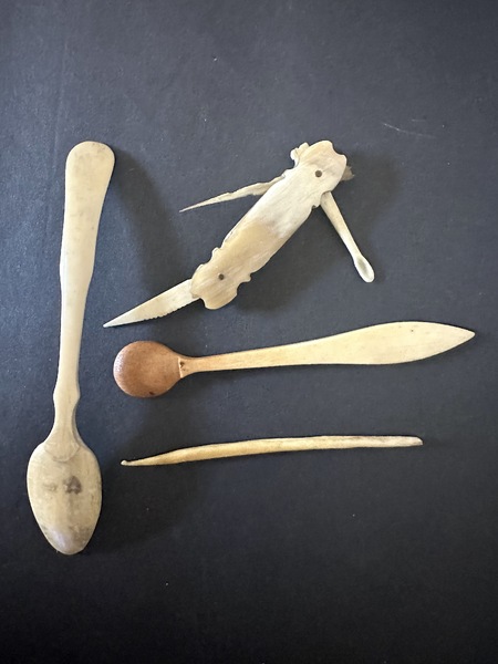 Four 19th C Sailor Work Carved Bone & Horn Tools