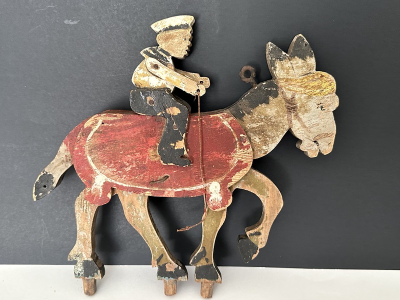 Folk Art Horse & Rider Painted Wood Childs Toy