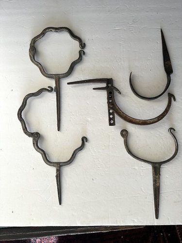 Five 19th C Roof Gutter Brackets and Beam Hook