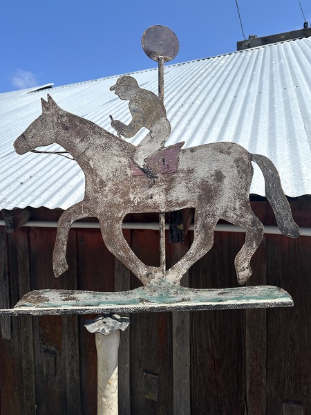 Vintage Sheet Metal Horse and Jockey Weathervane
