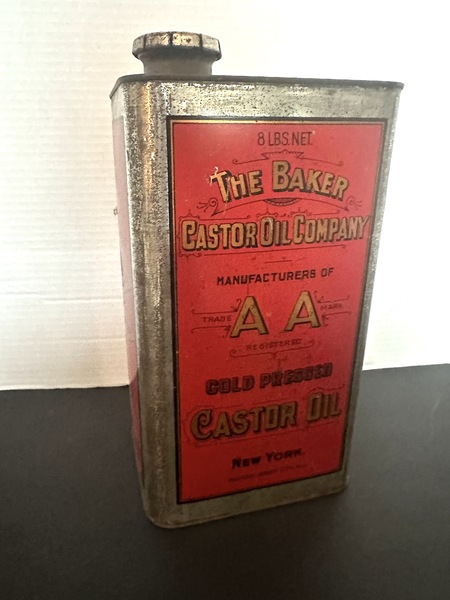 Early Paint Vintage Cond Bakers 8Lb Castor Oil Can