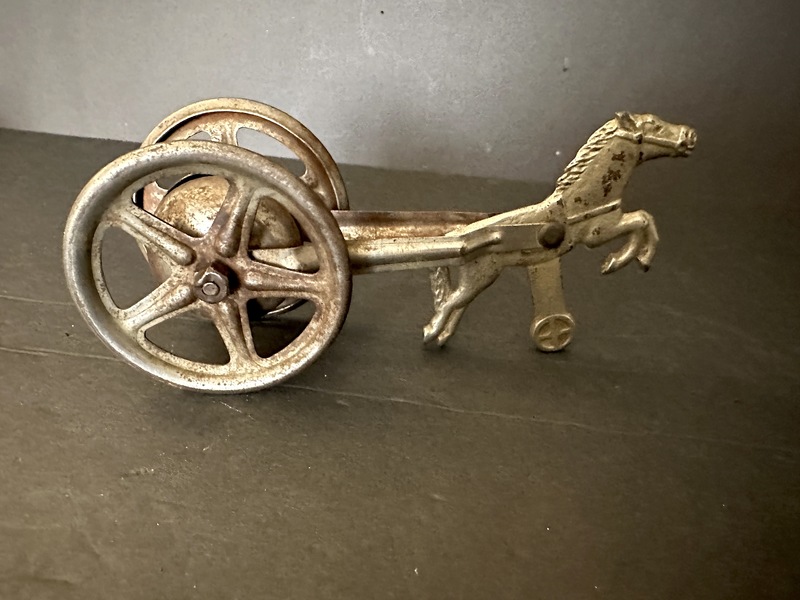 1880s Tin and Cast Iron Horse Pull Toy With Bell