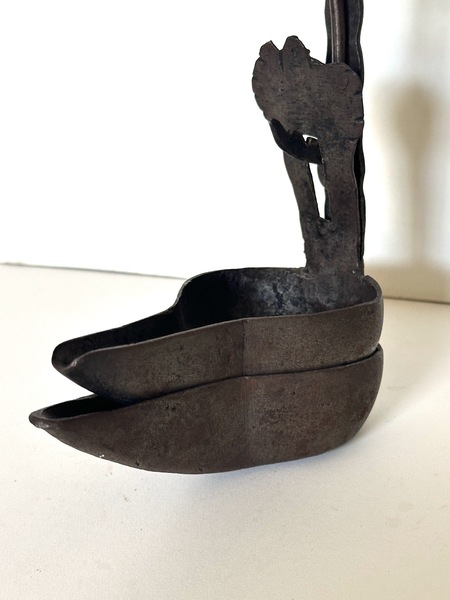 Early 19th C Double Crusie or Betty Whale oil lamp
