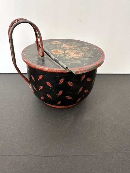 Antique Tole Painted Lidded Bowl Lovely Work