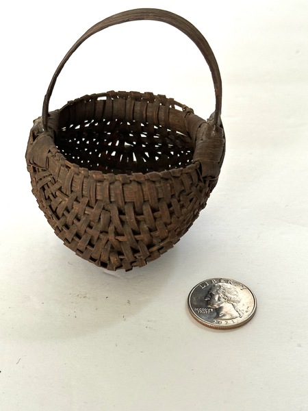 Unusual Mini Size Antique Ash Splint Fanny Basket