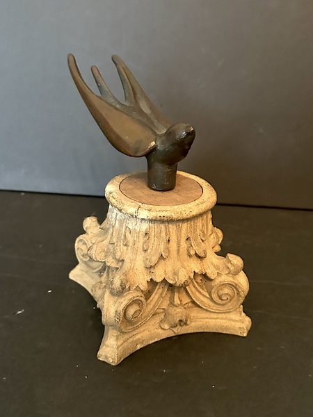 Sm Bronze Sculpture of a Swallow on Oakwood Stand