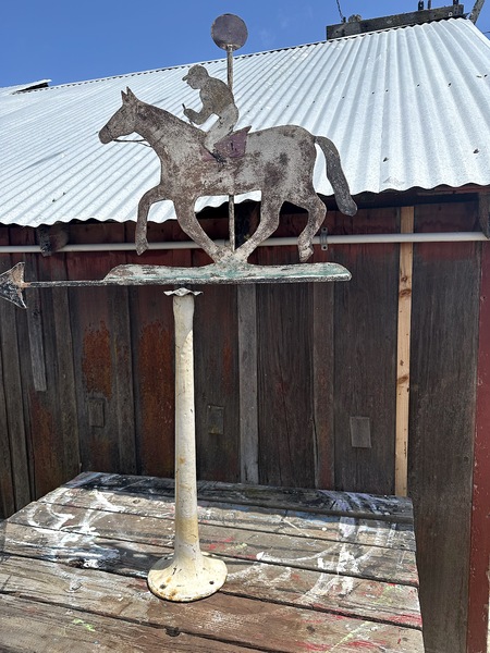 Vintage Sheet Metal Horse and Jockey Weathervane