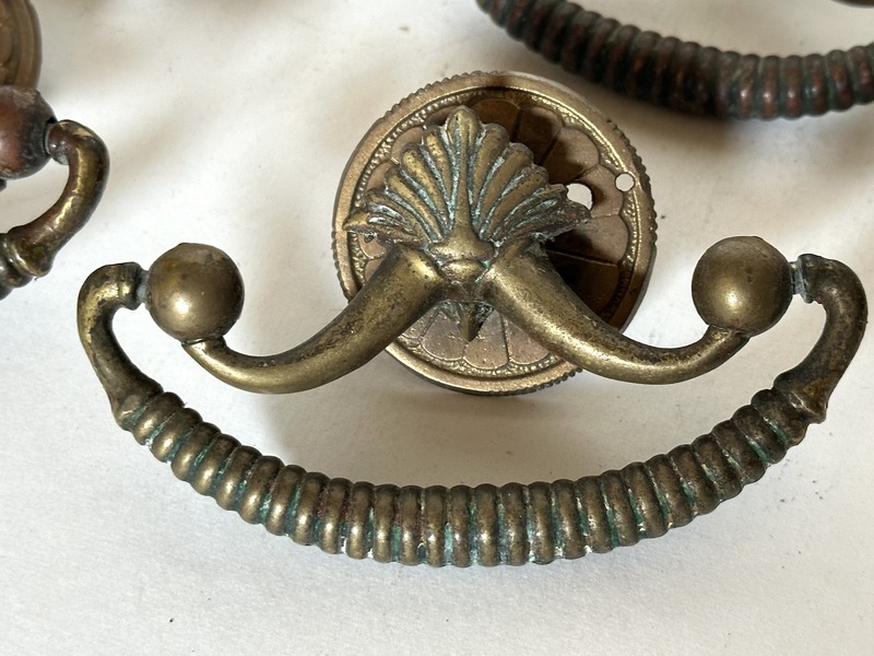 Set of Six Fine Antique Brass Drawer Pulls.