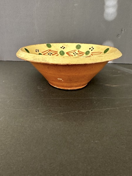 Vintage Slip Glazed Decorated Redware Bowl
