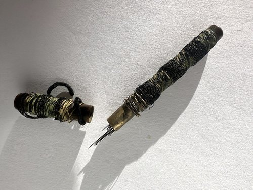 Antique Needle Case Brass with Fabric Overlay 1880