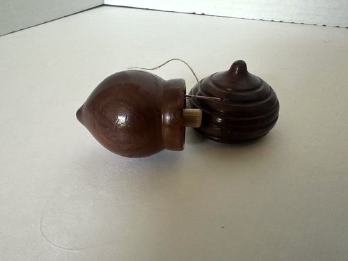 Early Lignum Vitae Treen Acorn Sewing Spool Hold