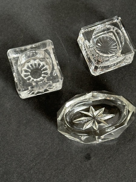 Three Early Pressed Open Glass Table Salts