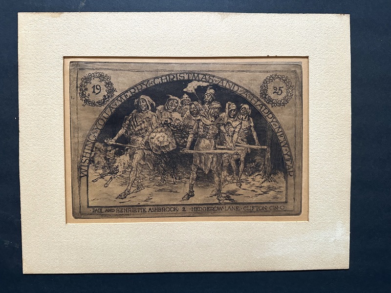 Original 1924 Paul Ashbrook Christmas Card Etching