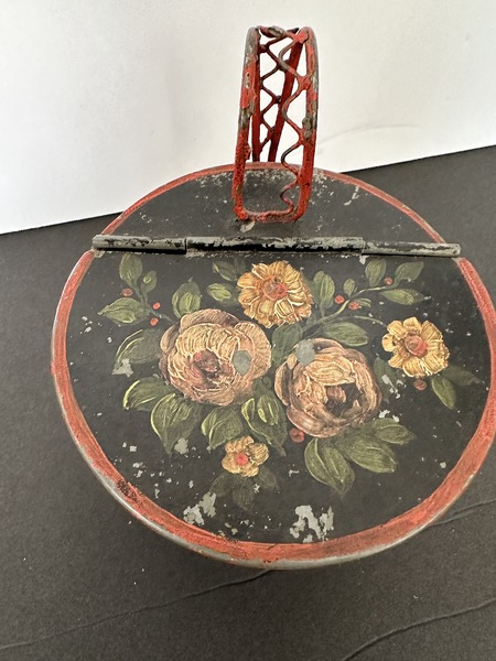 Antique Tole Painted Lidded Bowl Lovely Work
