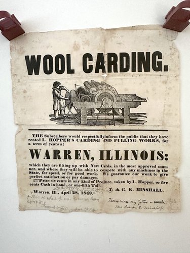1849 Warren Illinois Wool Carding Adv Broadside