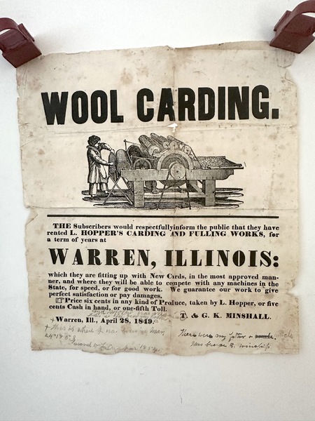 1849 Warren Illinois Wool Carding Adv Broadside