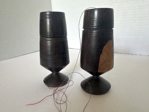 Pair of Lignum Vitae Treenware Sewing Spool Cases