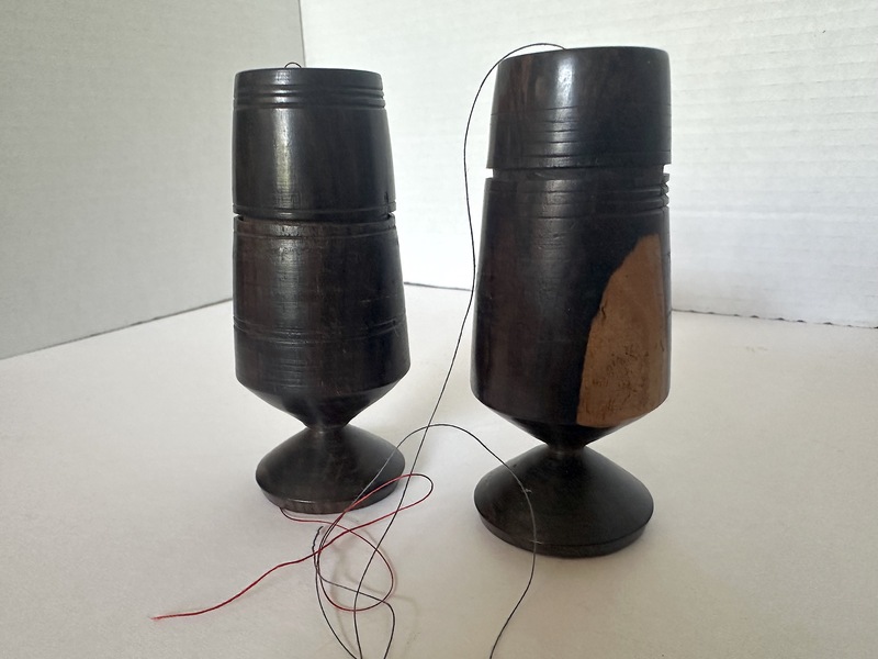 Pair of Lignum Vitae Treenware Sewing Spool Cases