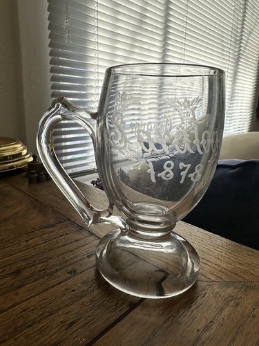 Etched and Handled Saratoga Drinking Glass 1878