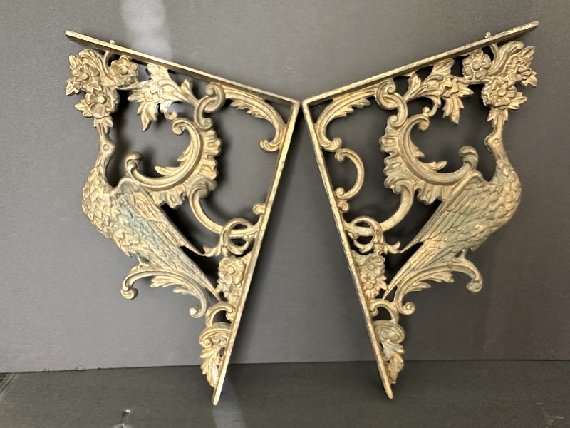 Pair of Phoenix Bird 1860 Cast Iron Shelf brackets