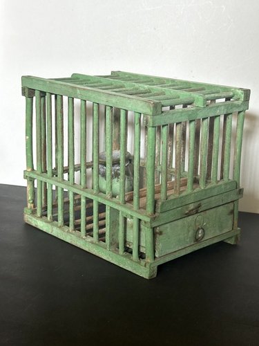 Vintage Old Paint Miners Canary Cage W Water Bowl