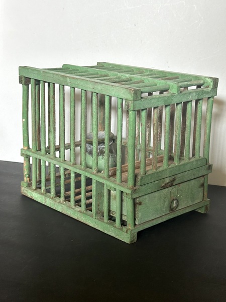 Vintage Old Paint Miners Canary Cage W Water Bowl