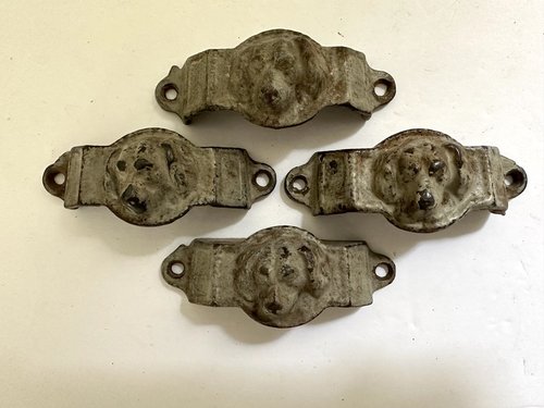 Set of Four 1880s Painted Dog Head Drawer Pulls