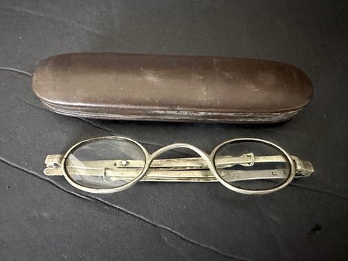 Pair of 1860s Old Eye Glasses in Tin Case