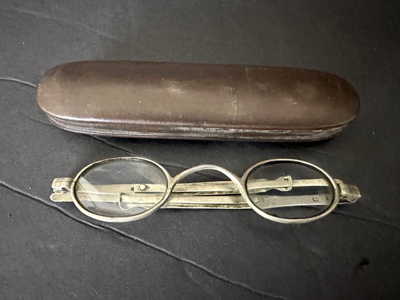 Pair of 1860s Old Eye Glasses in Tin Case