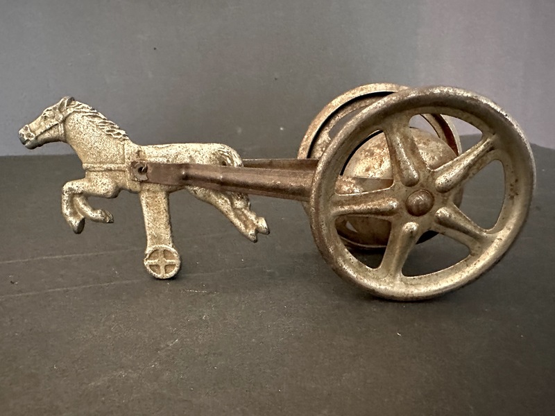 1880s Tin and Cast Iron Horse Pull Toy With Bell