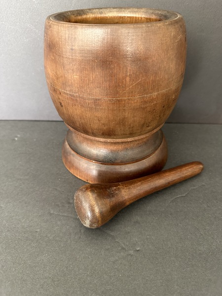 Early American Turned Wood Mortar and Pestle