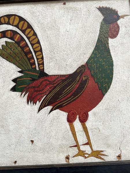 Old Folk Art Rooster Painting in Penn Dutch Style