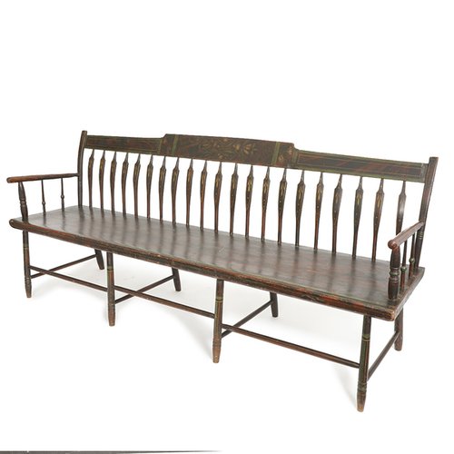 Exceptional Paint Decorated Long Windsor Bench.
