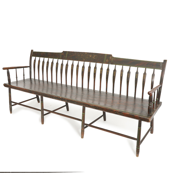 Exceptional Paint Decorated Long Windsor Bench.