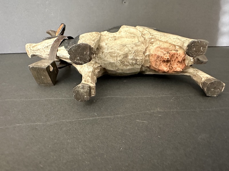 Vintage Carved Wood Polychrome Painted Cow W Style