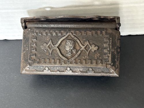 1872 Cast Iron Match Safe W Paint W Nice Relief