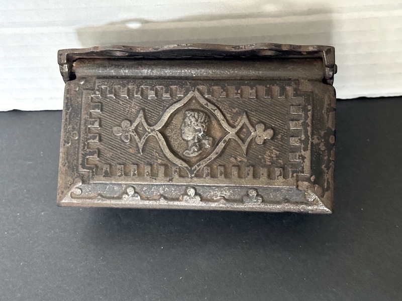 1872 Cast Iron Match Safe W Paint W Nice Relief