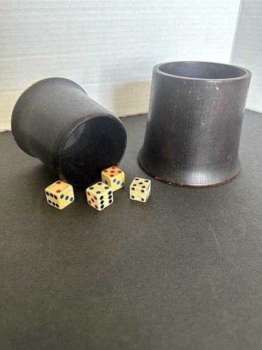 Early Two Piece Painted Treen Ware Dice Cups