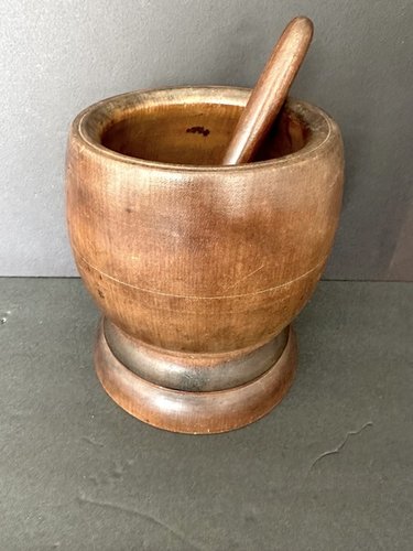 Early American Turned Wood Mortar and Pestle