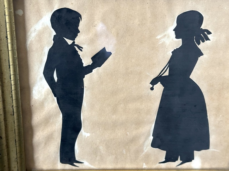 Mid 19th C Cut Work Silhouette of Two Children