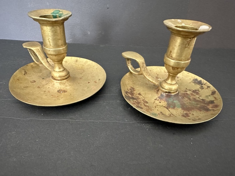 Pair of Early American Brass Finger Candlesticks