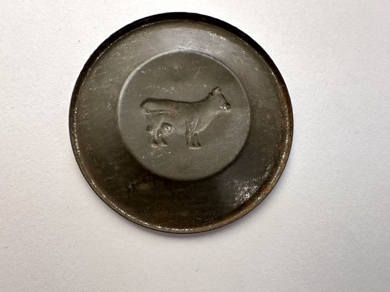 Miniature 19th C Tinware Butter Pat Milk Cow Image