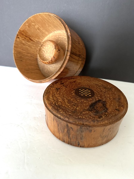 19th C Treen Work Spalted Maple inlaid Lidded Box