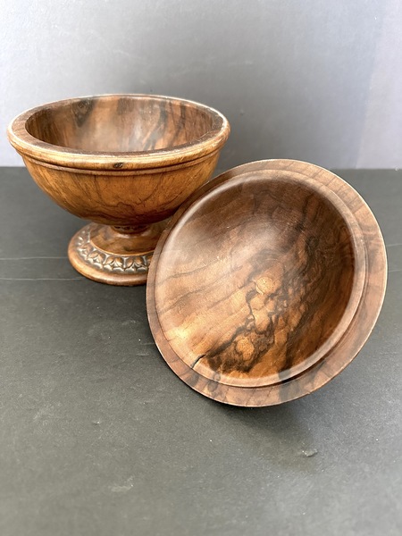 Lignum Vitae Wood Treen Lidded Sweet Meats Bowl