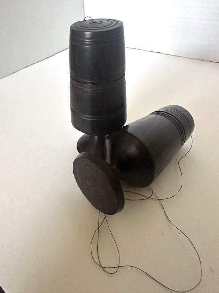 Pair of Lignum Vitae Treenware Sewing Spool Cases