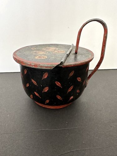Antique Tole Painted Lidded Bowl Lovely Work