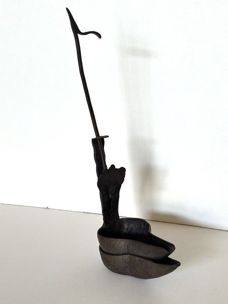 Early 19th C Double Crusie or Betty Whale oil lamp