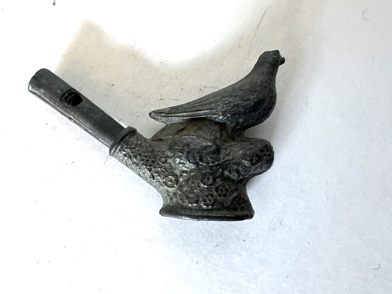 Antique Toy Bird Whistle Cast White Metal C 1890s