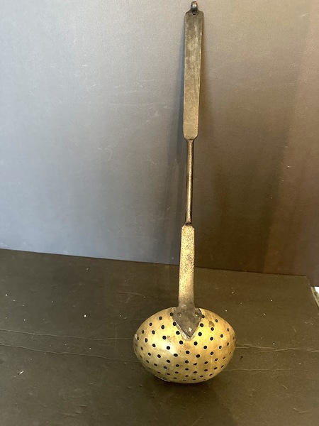 Early Wrought Iron Brass Butcher Skimmer Ladle